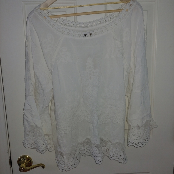 COPY - NWT Democracy Boho White Crochet, Trim ¾ Split -Sleeve Top – Size L - Picture 10 of 10